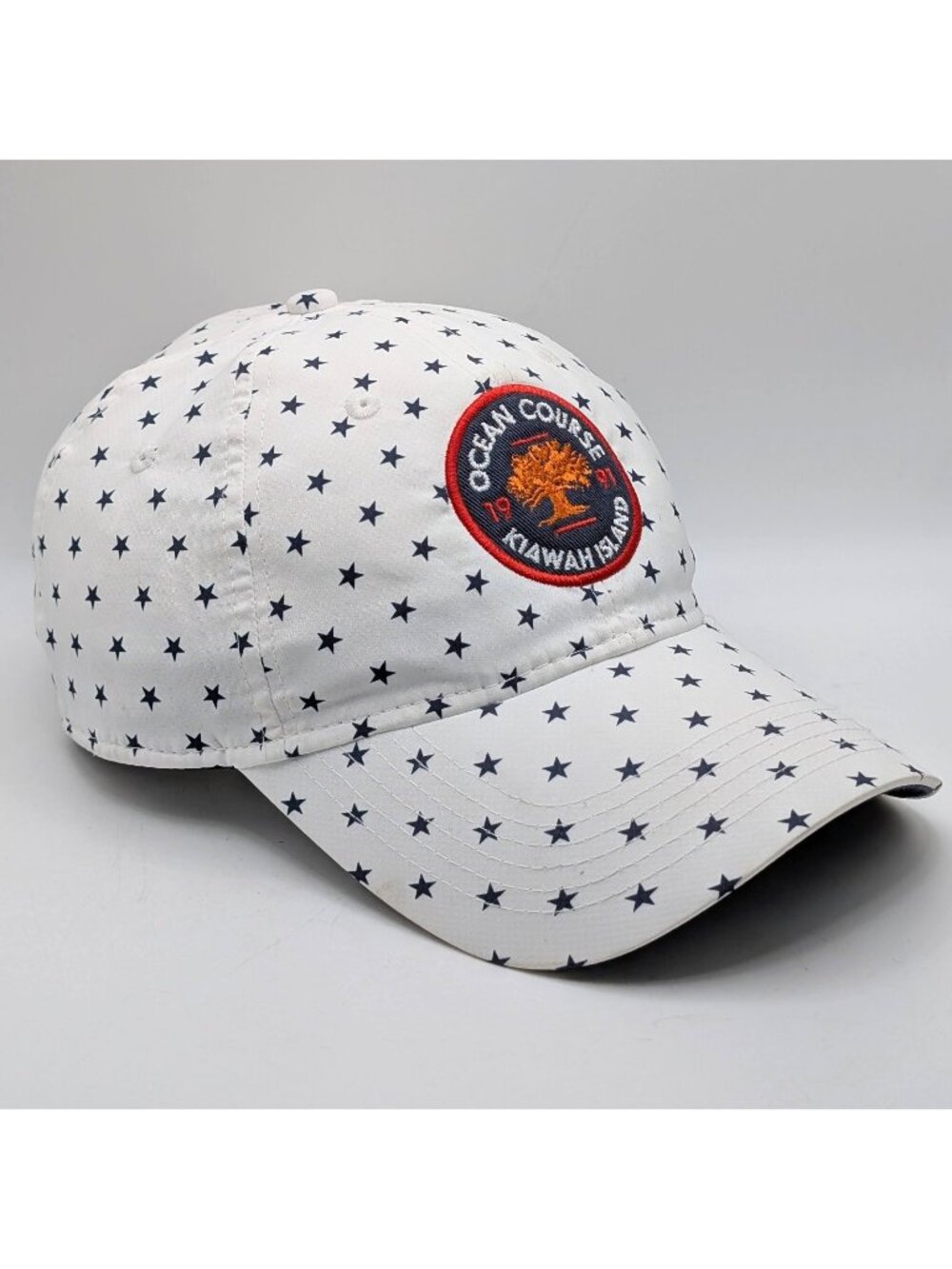 The Ocean Course Kiawah Island Hat Cap Ahead Strap Back White Blue Stars Golf